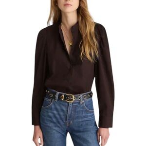 Madewell Women’s Puff-Sleeve Button-Up Cotton Shirt Blouse NWT L Molasses